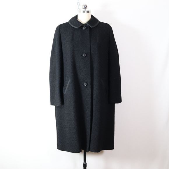 Vintage Jackets & Blazers - SOLD vintage 60s black wool cocoon coat overcoat M/L